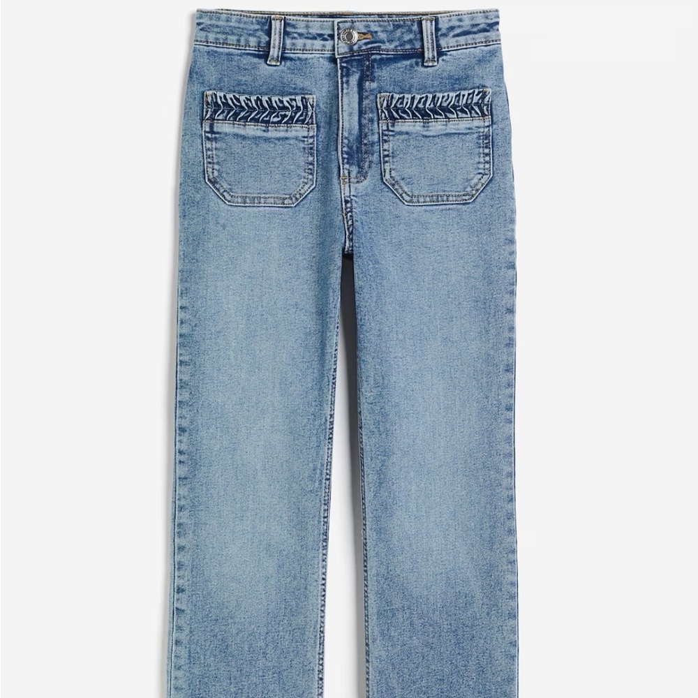 H&M Blue Denim Jeans with Braided Ruched Pocket Trim - Picture 2 of 6
